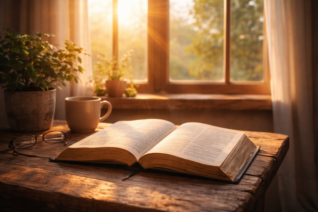 bíblia aberta ao amanhecer