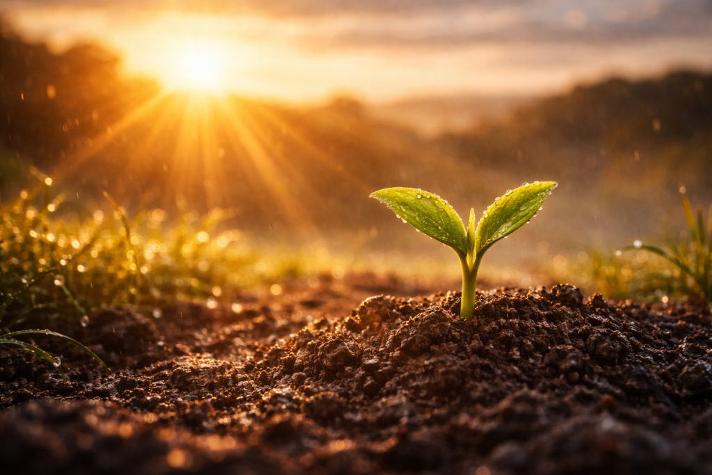 broto ao amanhecer com orvalho