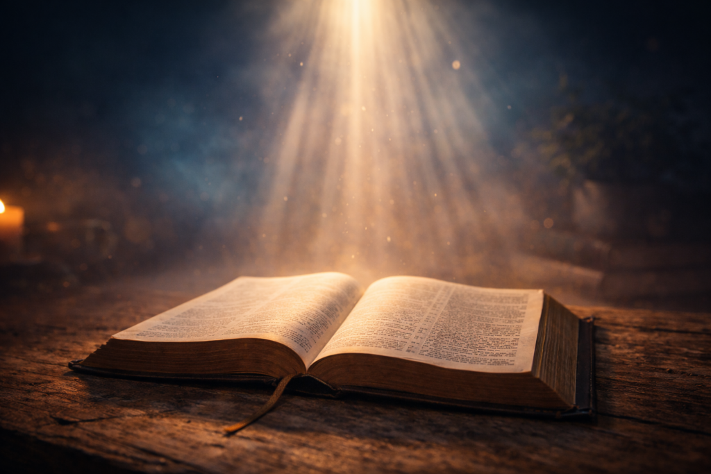luz dourada sobre a bíblia aberta