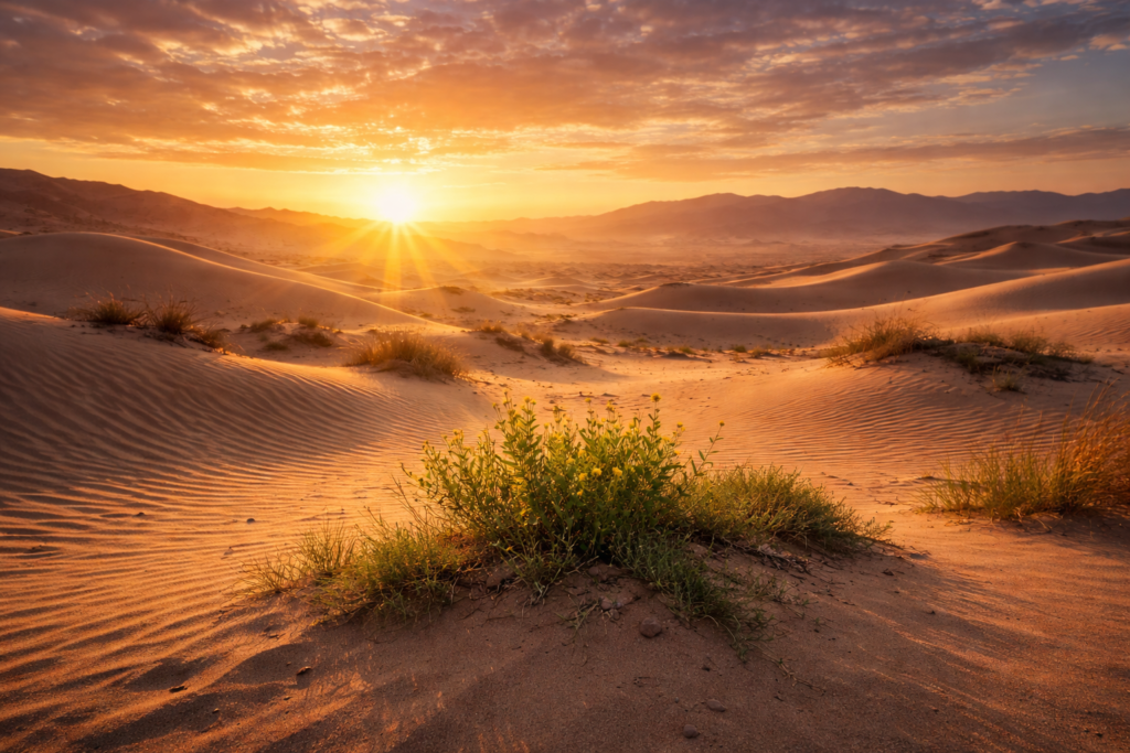 planta verde no deserto dourado