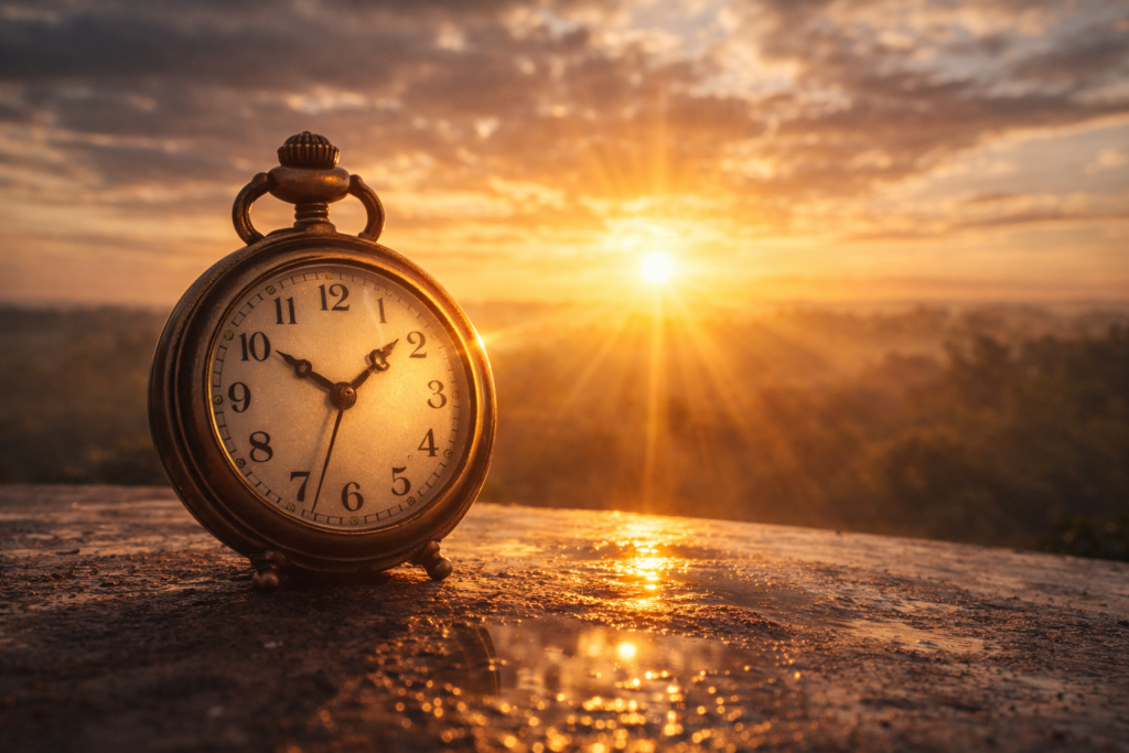 relógio de bolso ao amanhecer