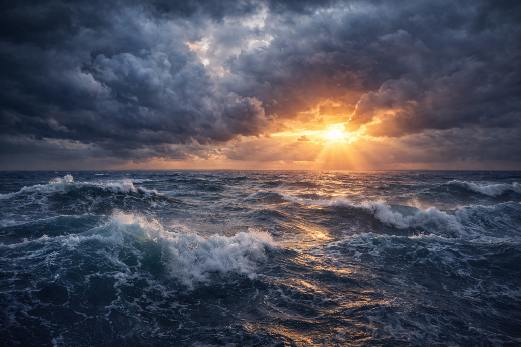 tempestade no mar ao entardecer